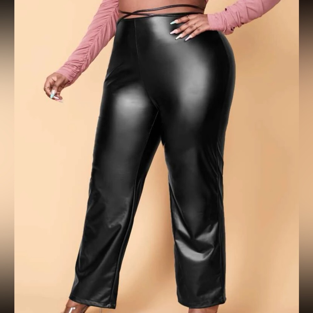 SHEIN SXY Plus Tie Back PU Leather Pants